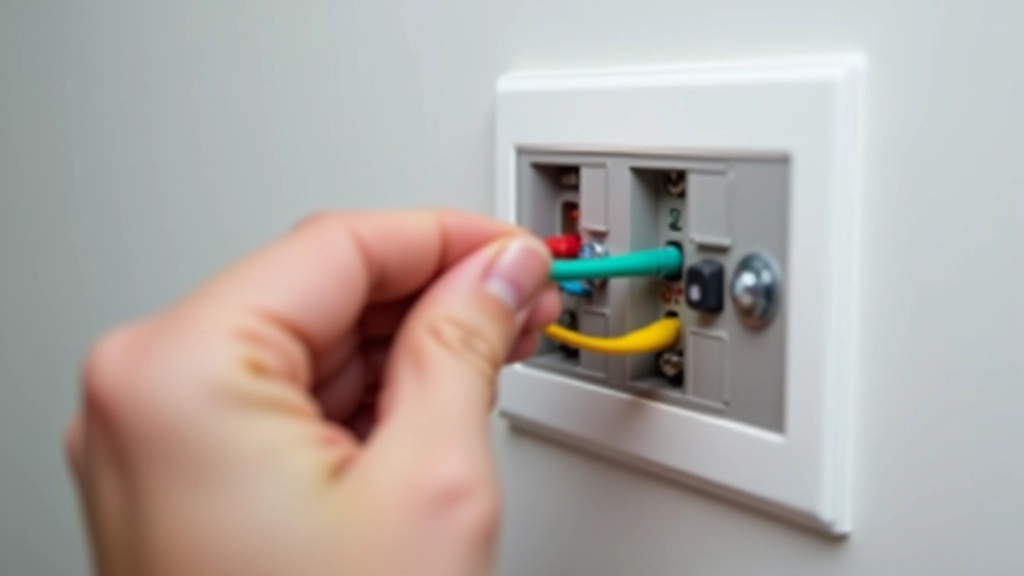 Main tenant une prise électrique avec fils correctement connectés, gros plan montrant les couleurs de fils bien distincts