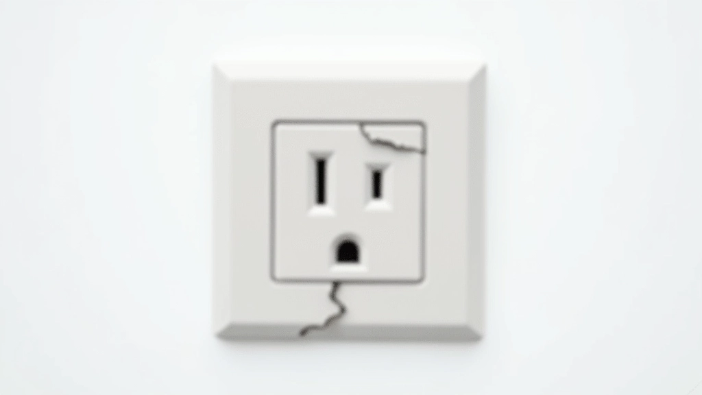 Gros plan d'une prise électrique murale avec fissures et traces d'usure visible