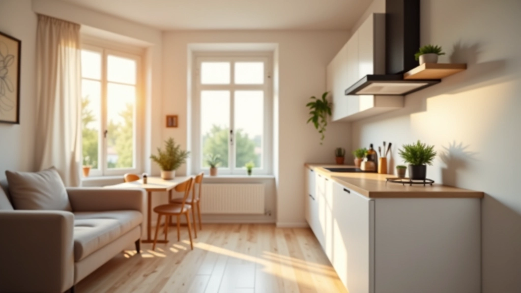 Intérieur moderne d'un appartement français avec cuisine et salon aménagés