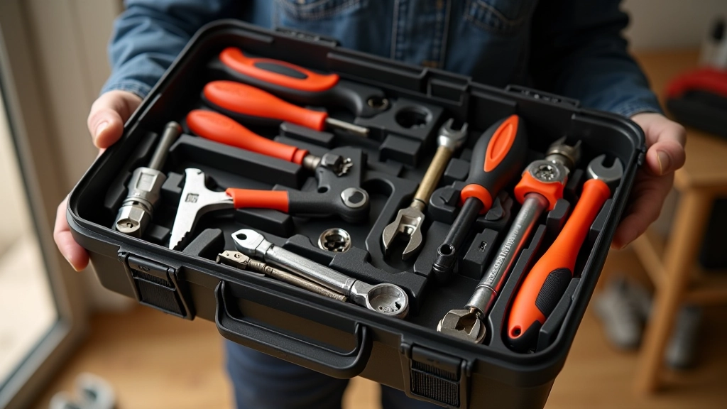 Boîte à outils organisée avec compartiments et rangements pour différents types d'outils